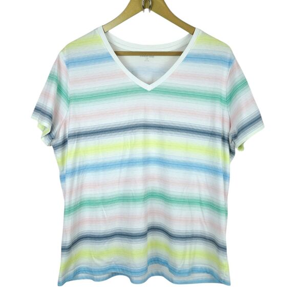 Lands' End Tops - Lands’ End Pastel Striped Short Sleeve Cotton T Shirt Size L 100% Cotton